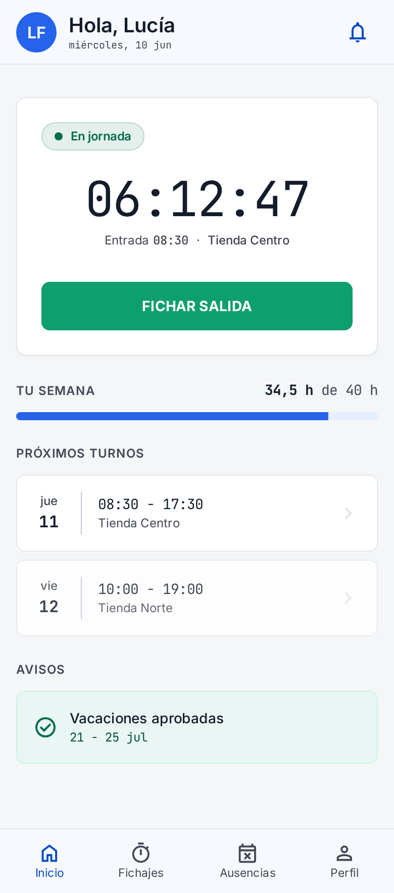 Pantalla "Inicio" de la app empleaIA